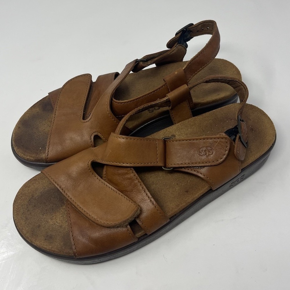 SAS Huggy Cross Sandals Caramel Brown Leather Womens US 9 N Shoes Tripad Comfort